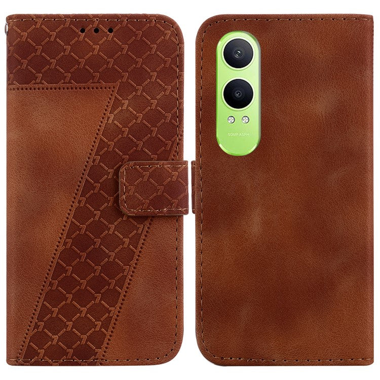For OnePlus Nord CE4 Lite 5G Stand Case 7-Shaped Pattern Imprint Leather Phone Cover - Brown