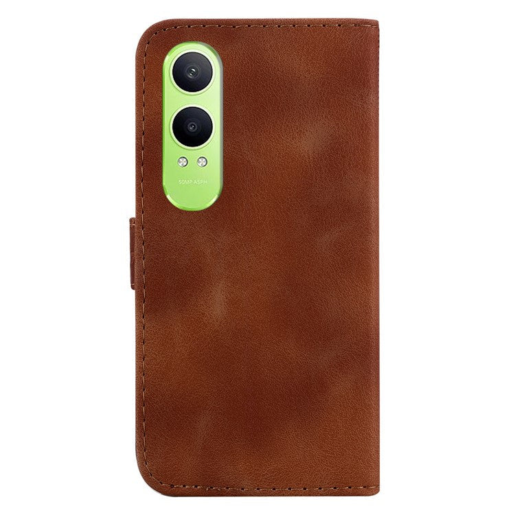 For OnePlus Nord CE4 Lite 5G Stand Case 7-Shaped Pattern Imprint Leather Phone Cover - Brown