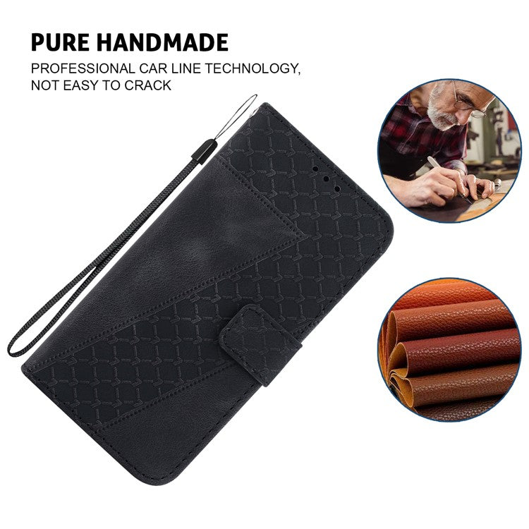 For OnePlus Nord CE4 Lite 5G Stand Case 7-Shaped Pattern Imprint Leather Phone Cover - Black