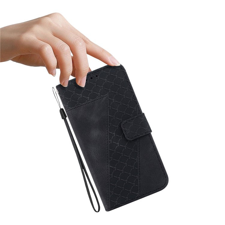 For OnePlus Nord CE4 Lite 5G Stand Case 7-Shaped Pattern Imprint Leather Phone Cover - Black