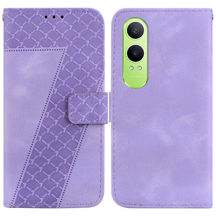 For OnePlus Nord CE4 Lite 5G Stand Case 7-Shaped Pattern Imprint Leather Phone Cover - Purple