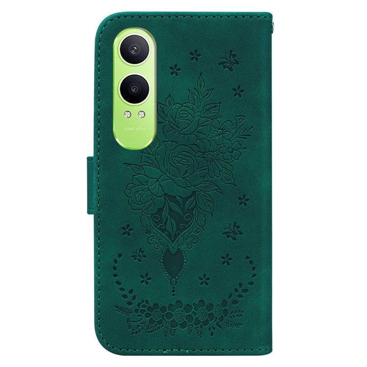 For OnePlus Nord CE4 Lite 5G Case PU Leather Wallet Phone Cover Butterfly Flower Imprint - Green