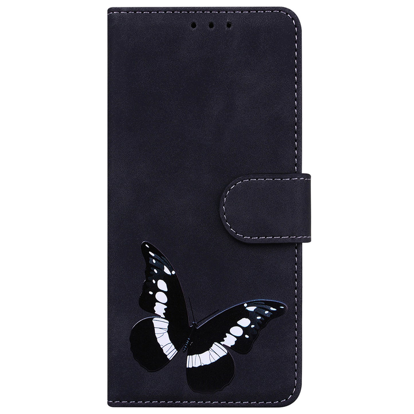 For Samsung Galaxy A16 5G / A16 4G Stand Case PU Leather Phone Cover Butterfly Printed - Black