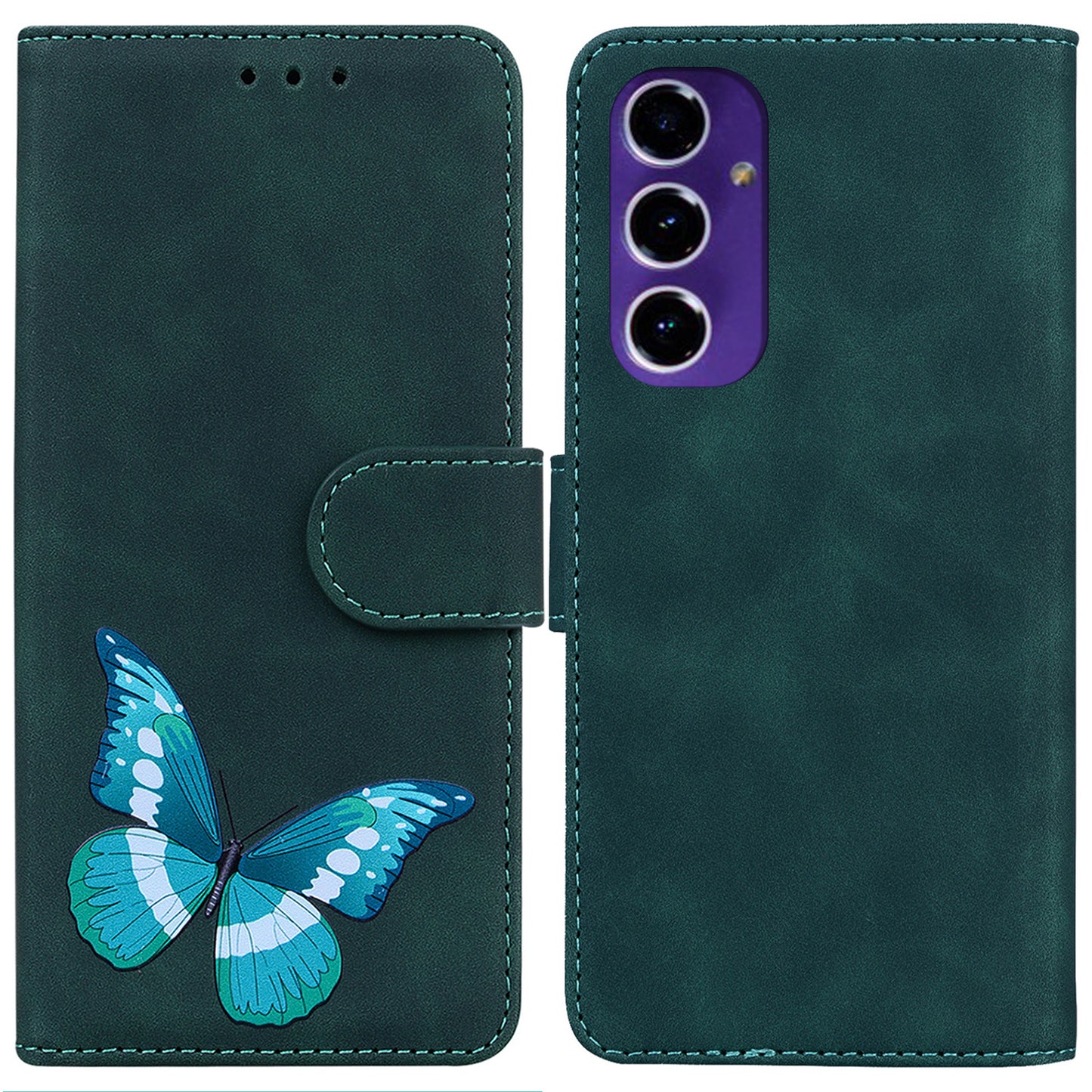 For Samsung Galaxy A16 5G / A16 4G Stand Case PU Leather Phone Cover Butterfly Printed - Green