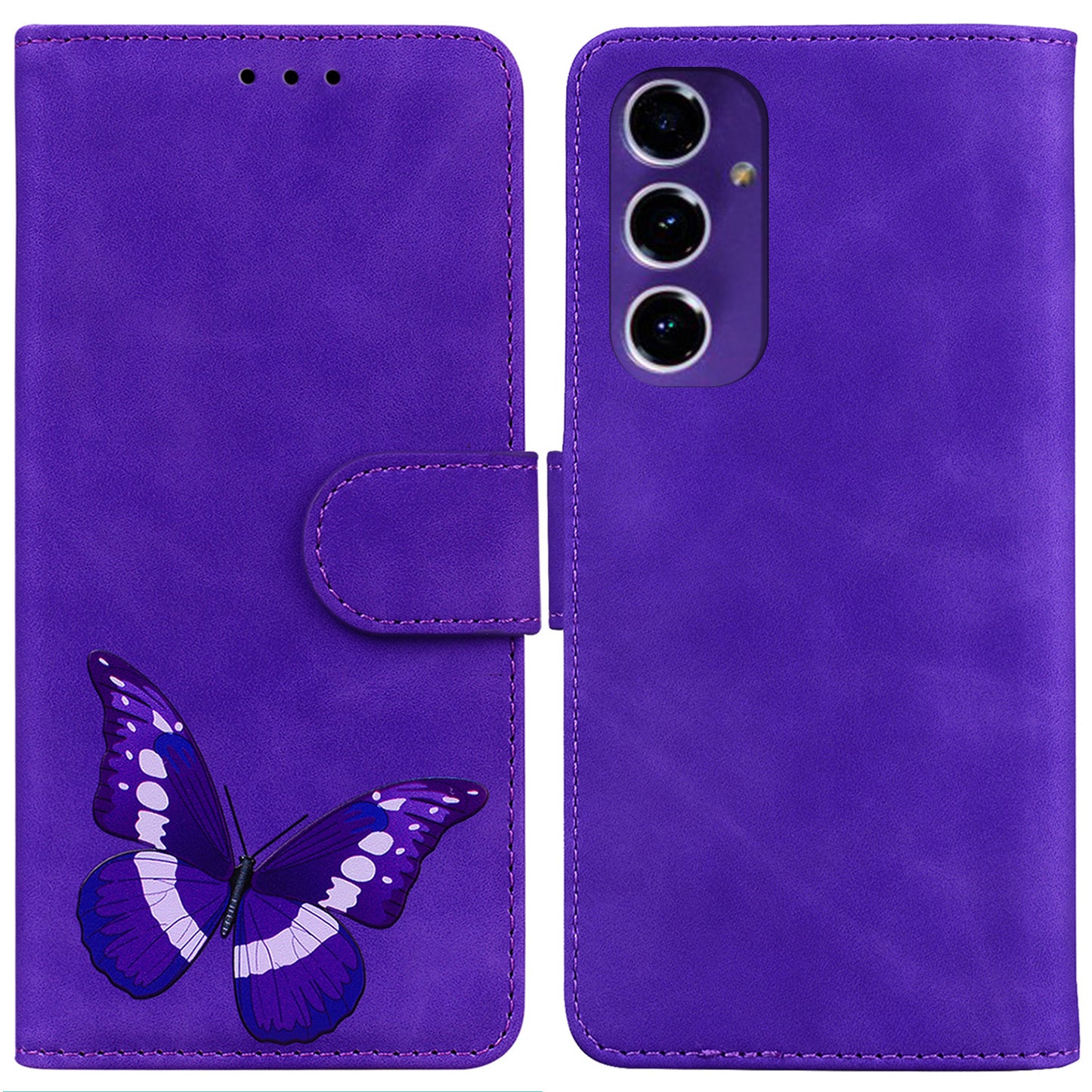 For Samsung Galaxy A16 5G / A16 4G Stand Case PU Leather Phone Cover Butterfly Printed - Purple