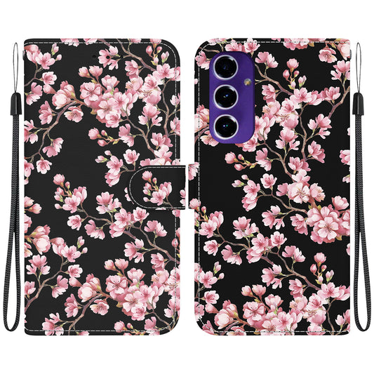For Samsung Galaxy A16 5G / A16 4G Wallet Phone Case Anti-Drop Leather Flip Cover Pattern Printing - Plum Blossom
