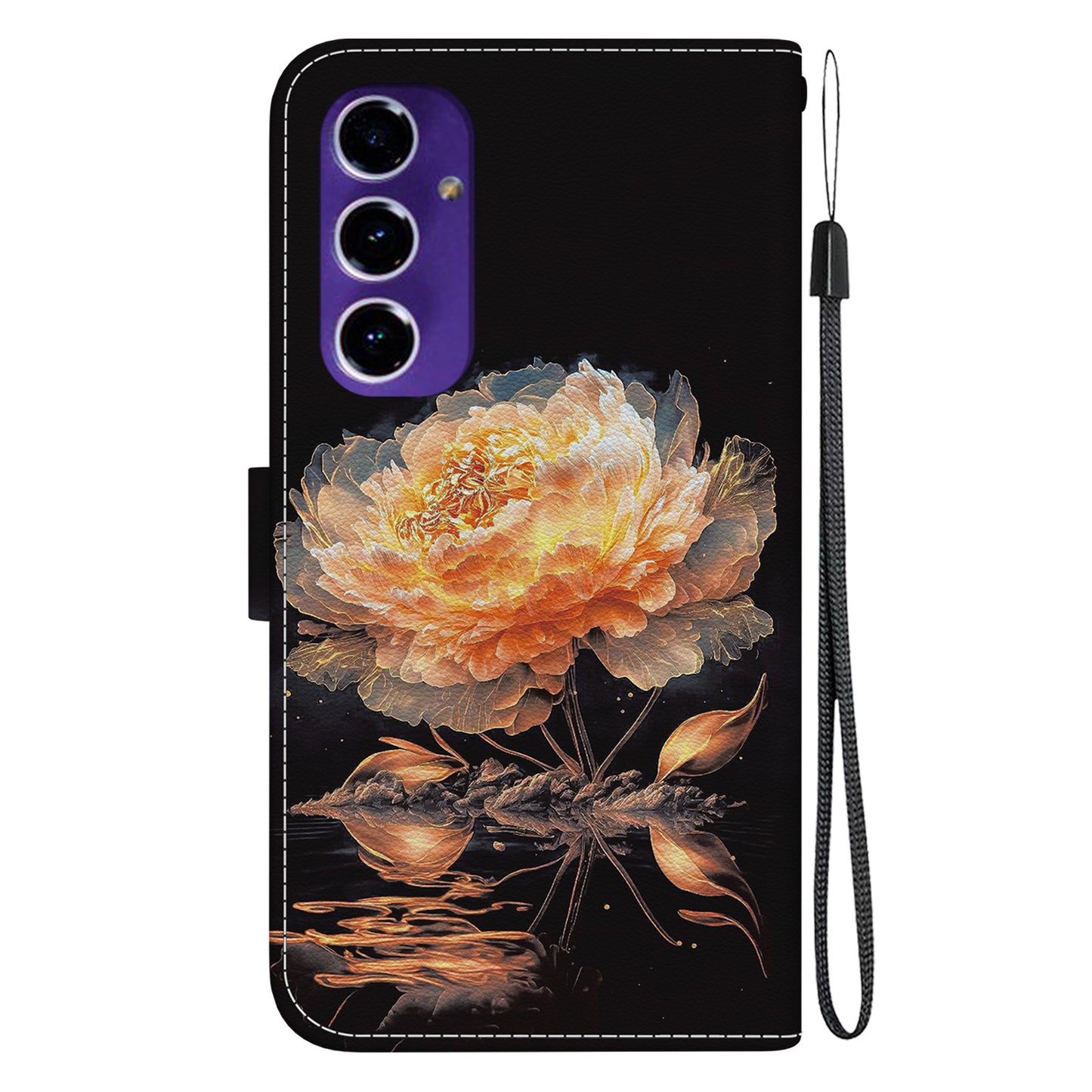 For Samsung Galaxy A16 5G / A16 4G Wallet Phone Case Anti-Drop Leather Flip Cover Pattern Printing - Gold Peony