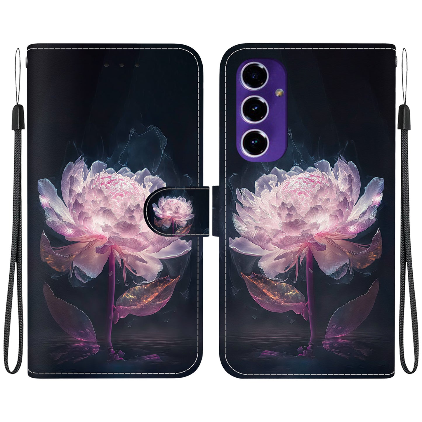 For Samsung Galaxy A16 5G / A16 4G Wallet Phone Case Anti-Drop Leather Flip Cover Pattern Printing - Purple Peony