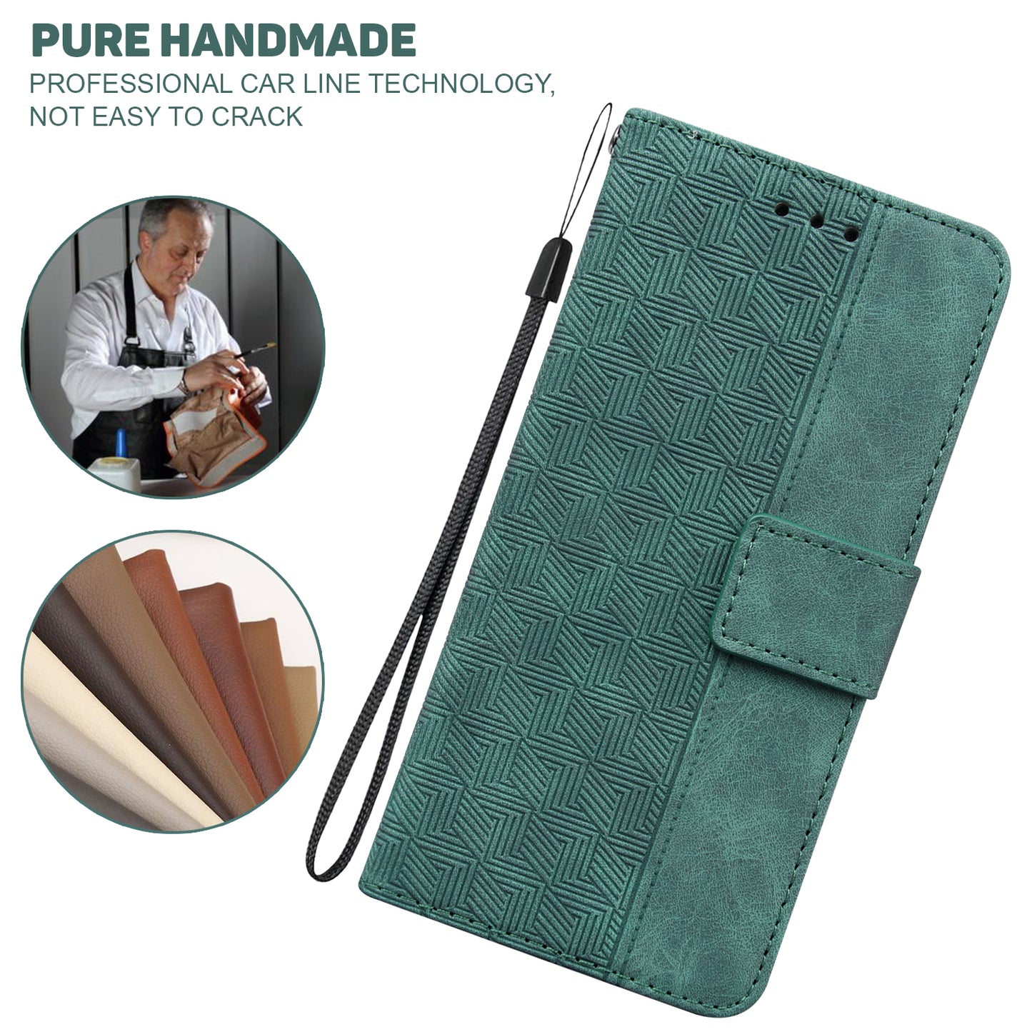 For Samsung Galaxy A16 5G / A16 4G Case Geometry Pattern Leather Wallet Phone Cover - Green