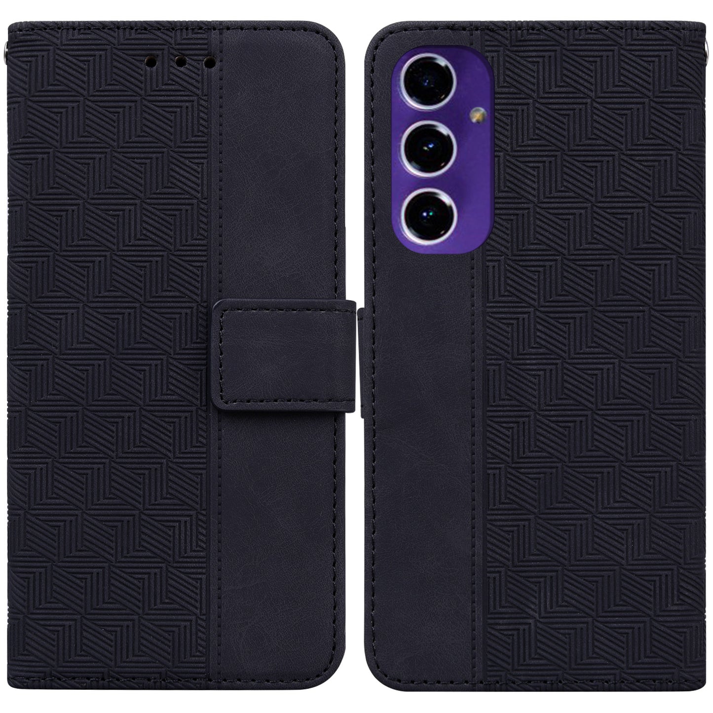 For Samsung Galaxy A16 5G / A16 4G Case Geometry Pattern Leather Wallet Phone Cover - Black