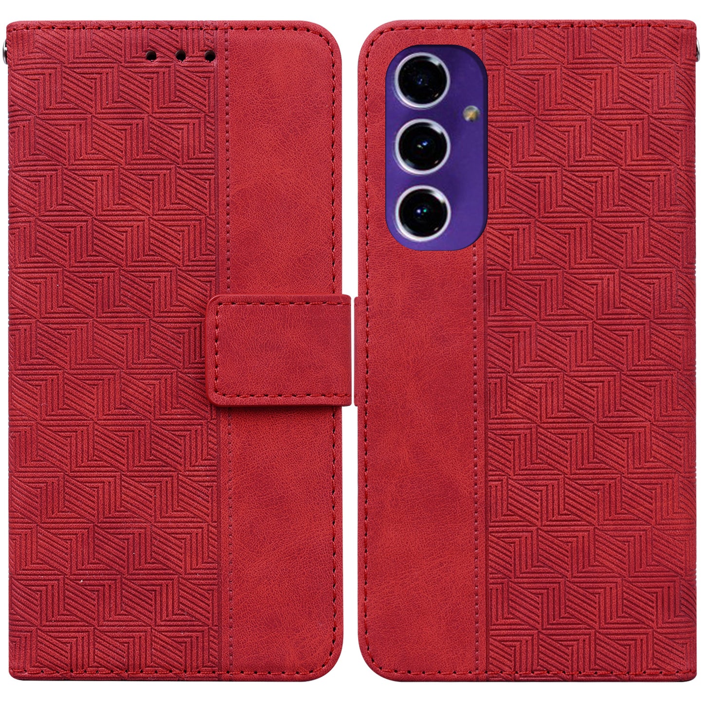 For Samsung Galaxy A16 5G / A16 4G Case Geometry Pattern Leather Wallet Phone Cover - Red