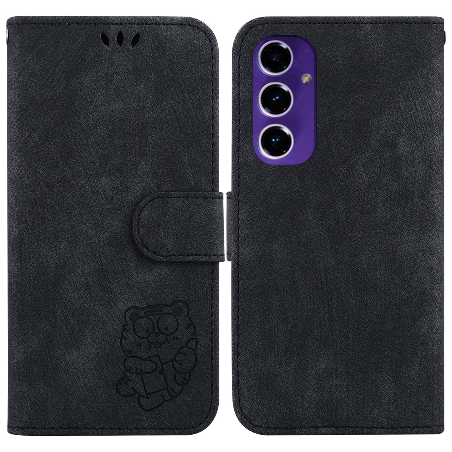 For Samsung Galaxy A16 5G / A16 4G Wallet Case Tiger Imprint Leather Shockproof Phone Cover - Black