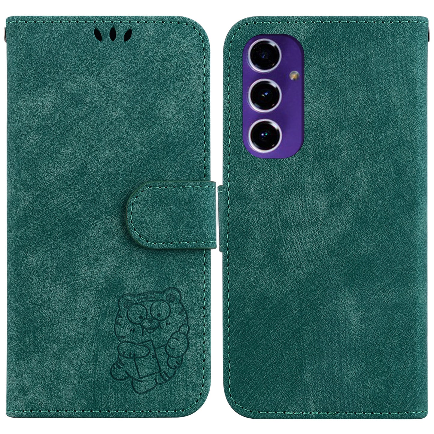 For Samsung Galaxy A16 5G / A16 4G Wallet Case Tiger Imprint Leather Shockproof Phone Cover - Green