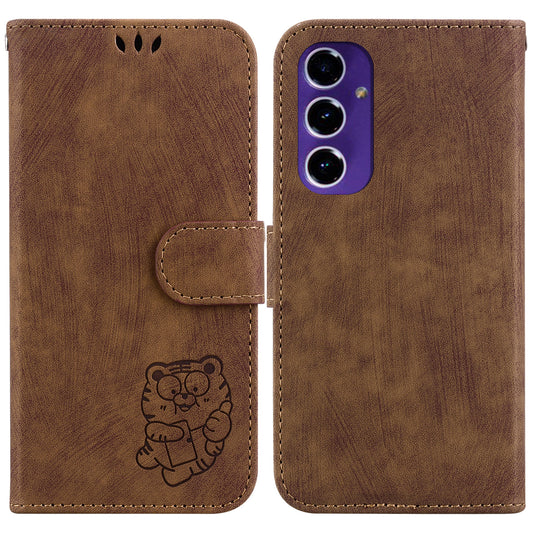 For Samsung Galaxy A16 5G / A16 4G Wallet Case Tiger Imprint Leather Shockproof Phone Cover - Brown