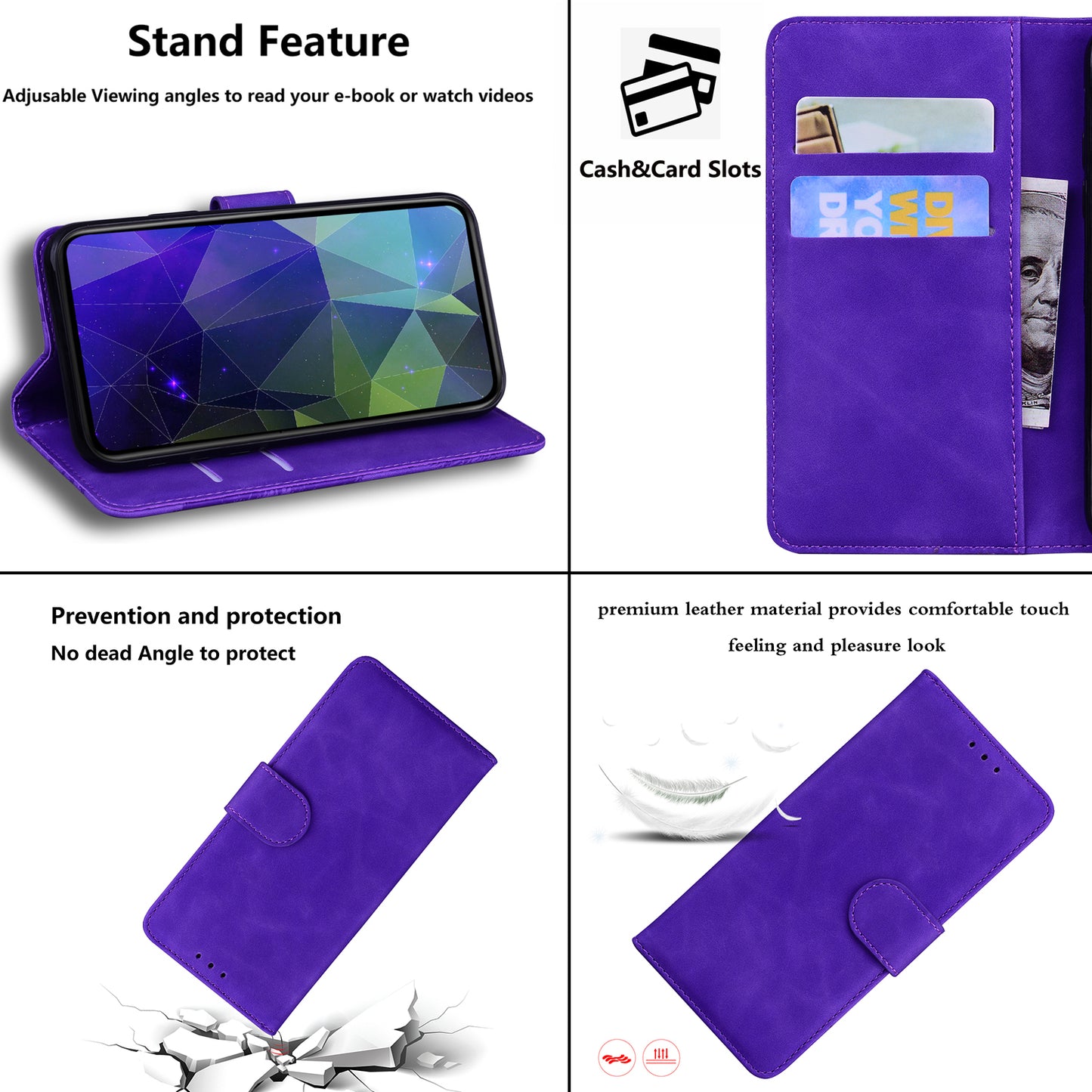 For Samsung Galaxy A16 5G / A16 4G Case Solid Color Leather Wallet Phone Cover - Purple