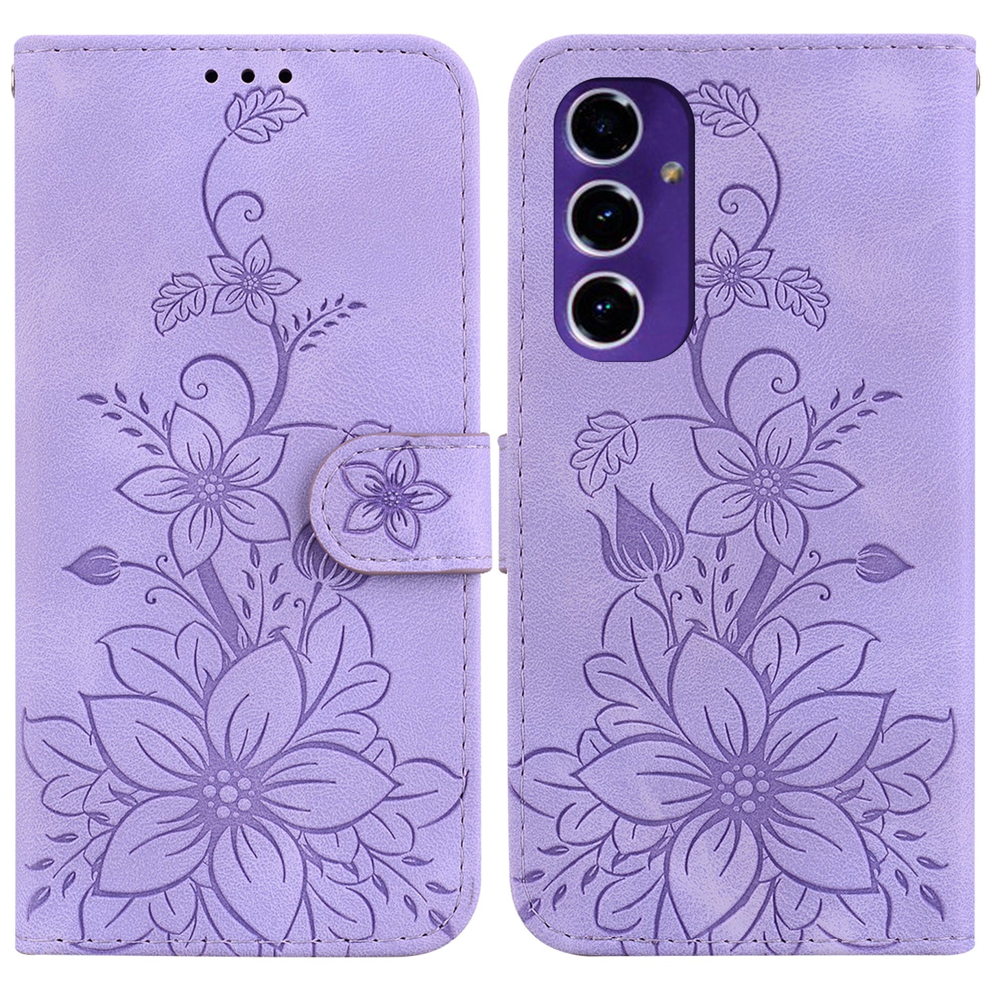 For Samsung Galaxy A16 5G / A16 4G Case Lily Flower Imprint Leather Phone Cover with Stand - Purple