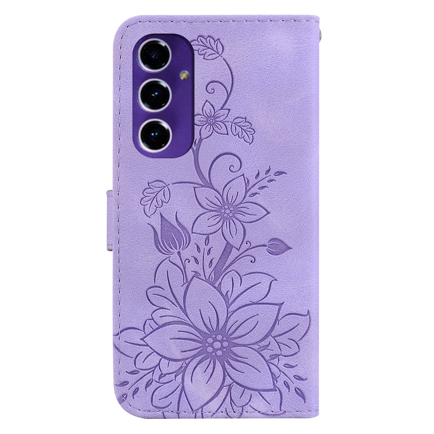 For Samsung Galaxy A16 5G / A16 4G Case Lily Flower Imprint Leather Phone Cover with Stand - Purple
