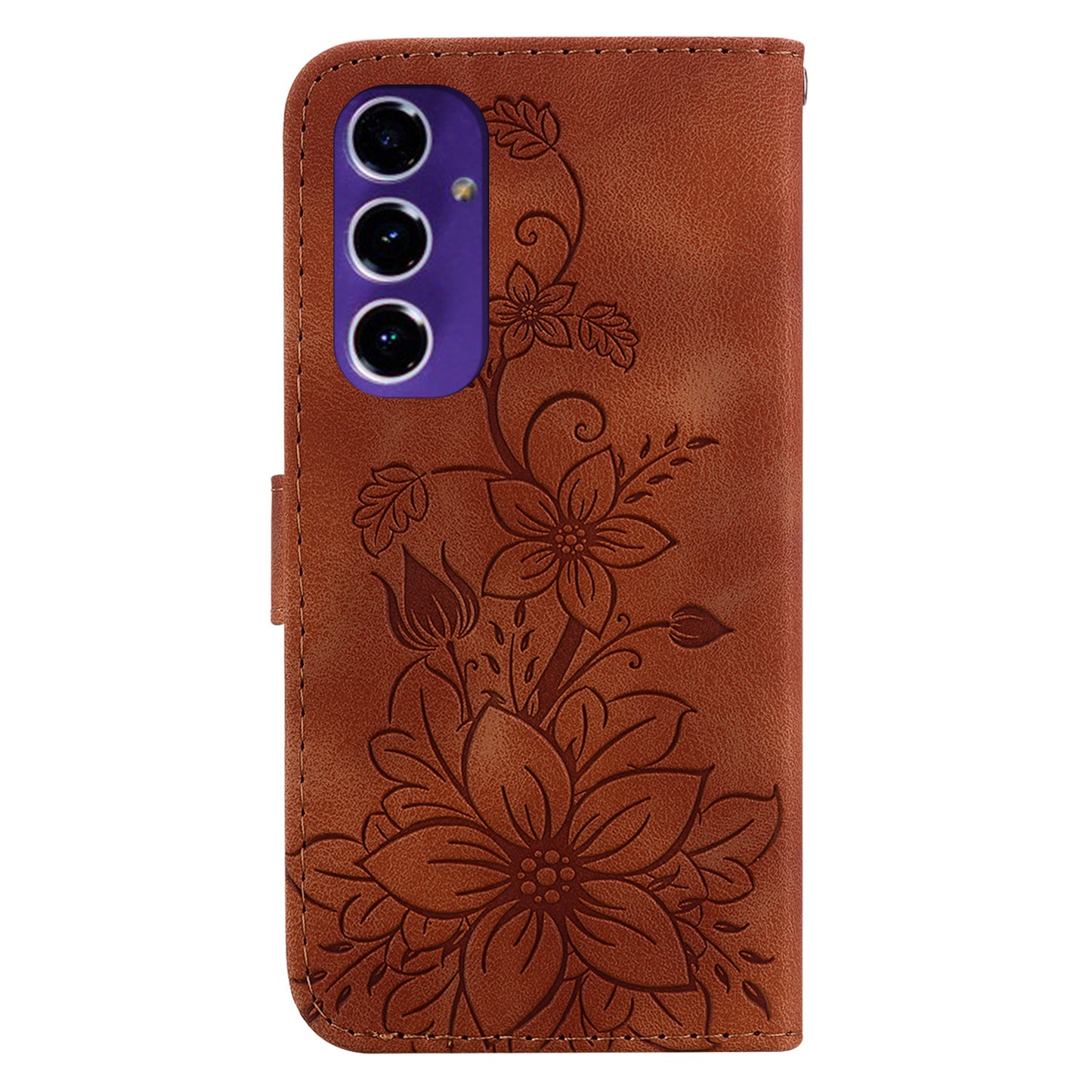For Samsung Galaxy A16 5G / A16 4G Case Lily Flower Imprint Leather Phone Cover with Stand - Brown