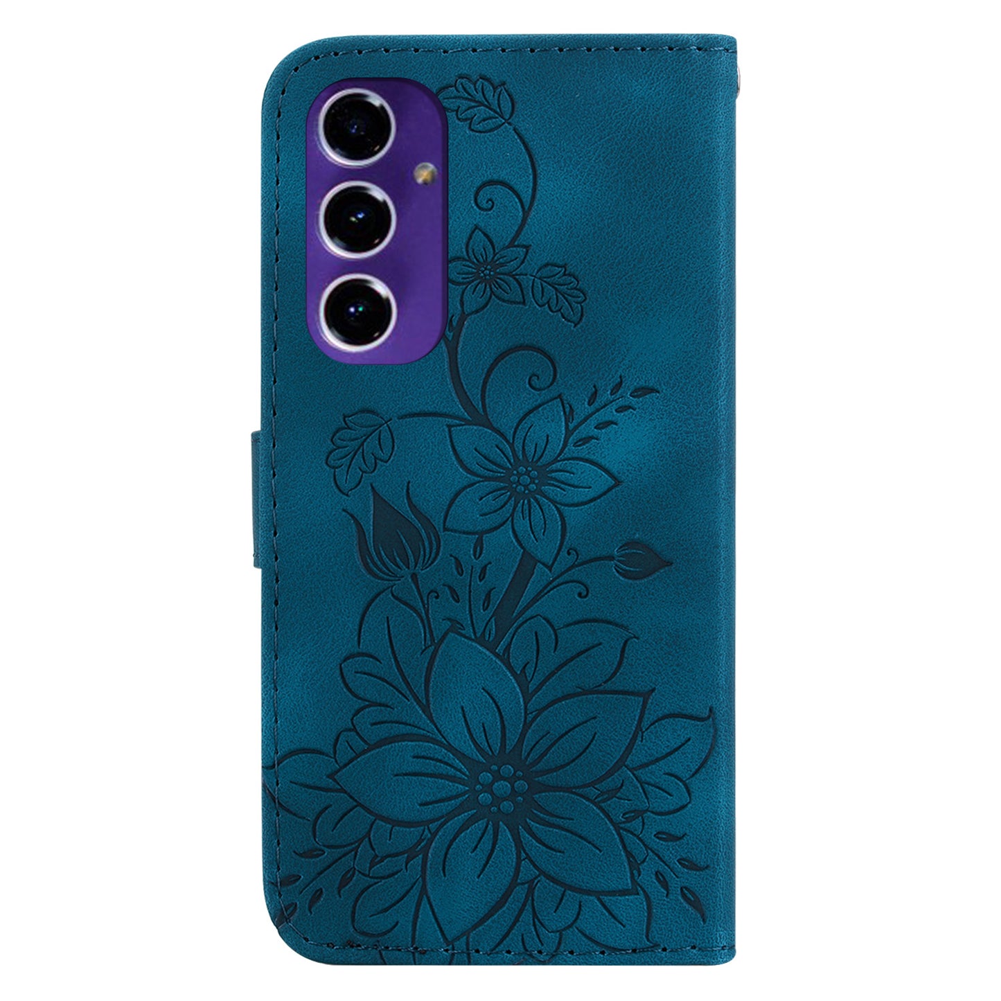 For Samsung Galaxy A16 5G / A16 4G Case Lily Flower Imprint Leather Phone Cover with Stand - Dark Blue