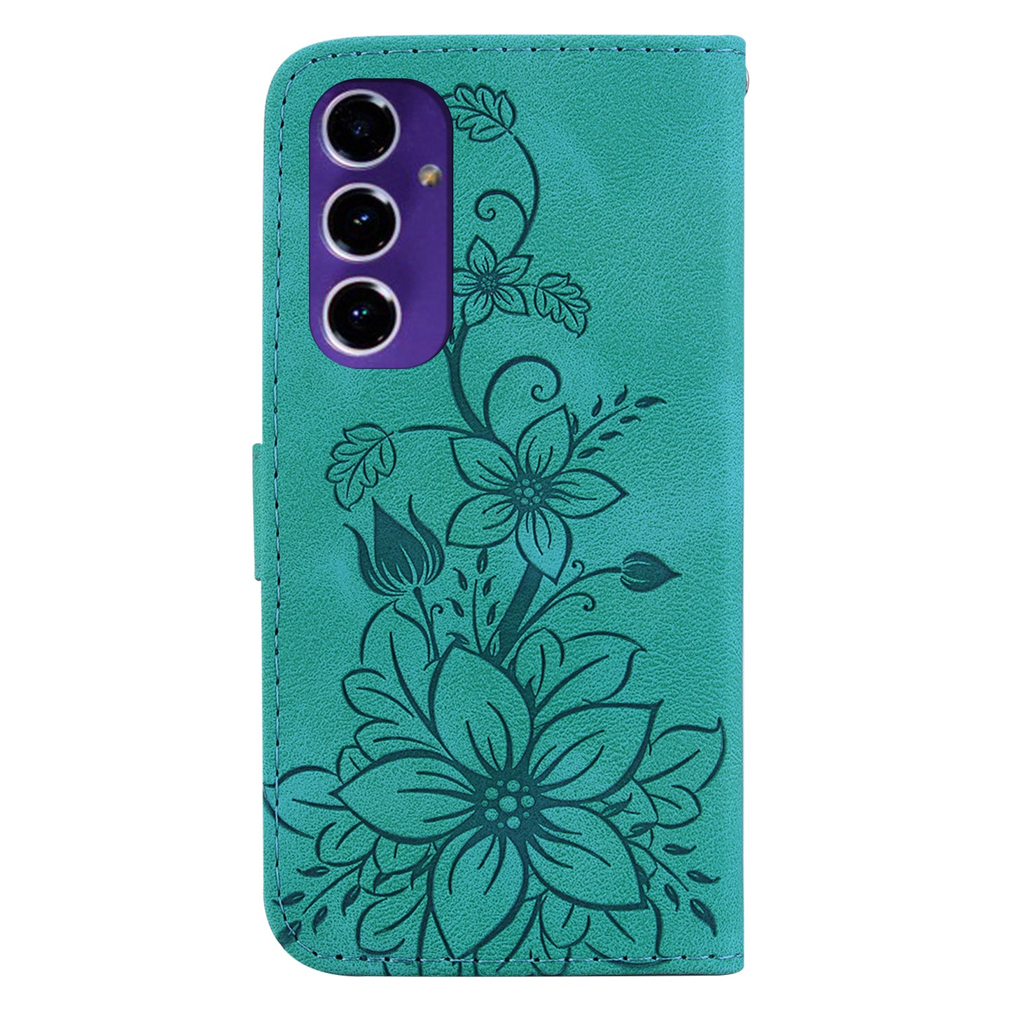 For Samsung Galaxy A16 5G / A16 4G Case Lily Flower Imprint Leather Phone Cover with Stand - Green