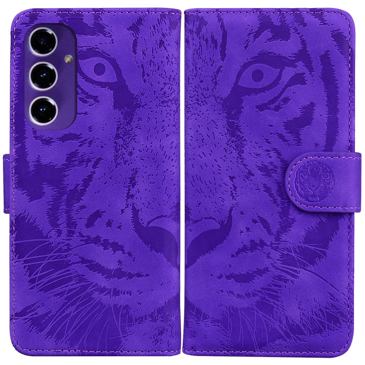 For Samsung Galaxy A16 5G / A16 4G Case Tiger Imprint Leather Wallet Phone Cover - Purple