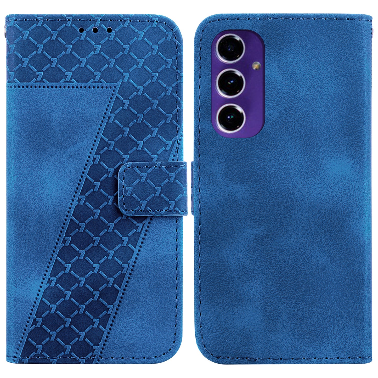 For Samsung Galaxy A16 5G / A16 4G Stand Case 7-Shaped Pattern Imprint Leather Phone Cover - Blue