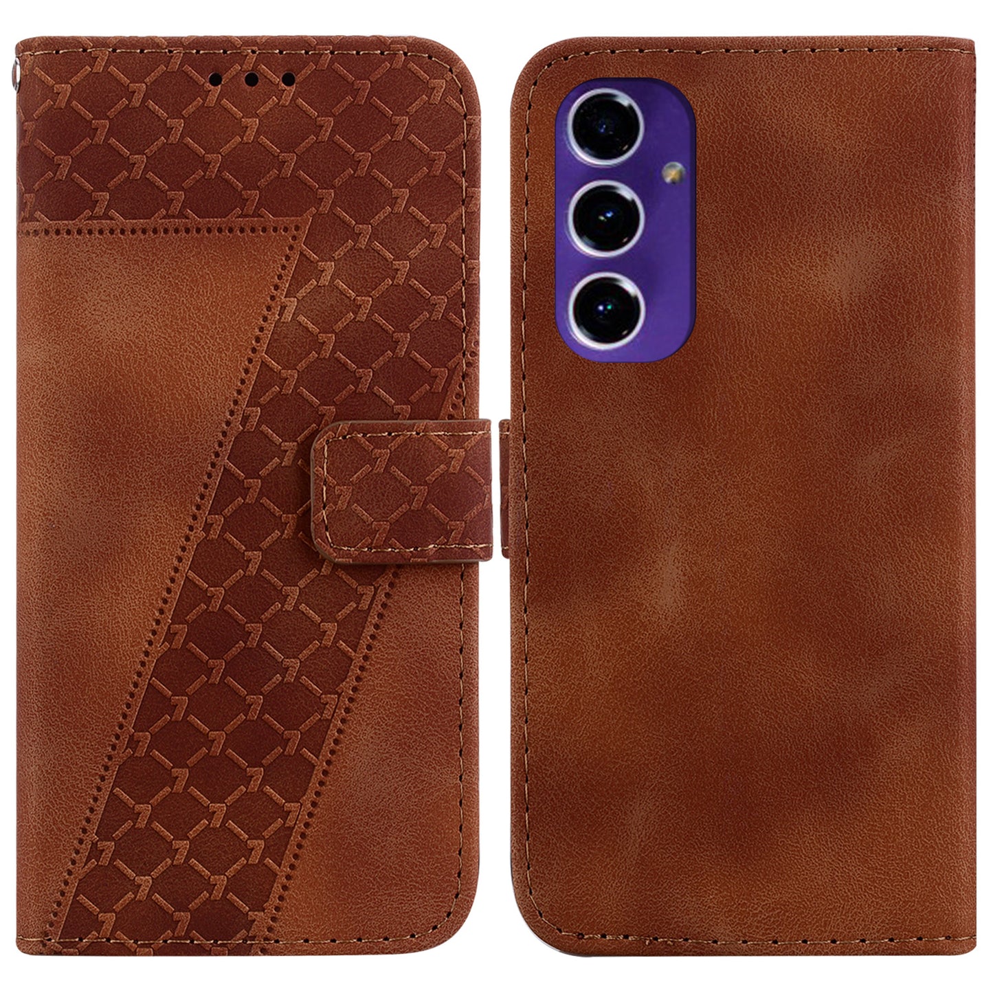 For Samsung Galaxy A16 5G / A16 4G Stand Case 7-Shaped Pattern Imprint Leather Phone Cover - Brown