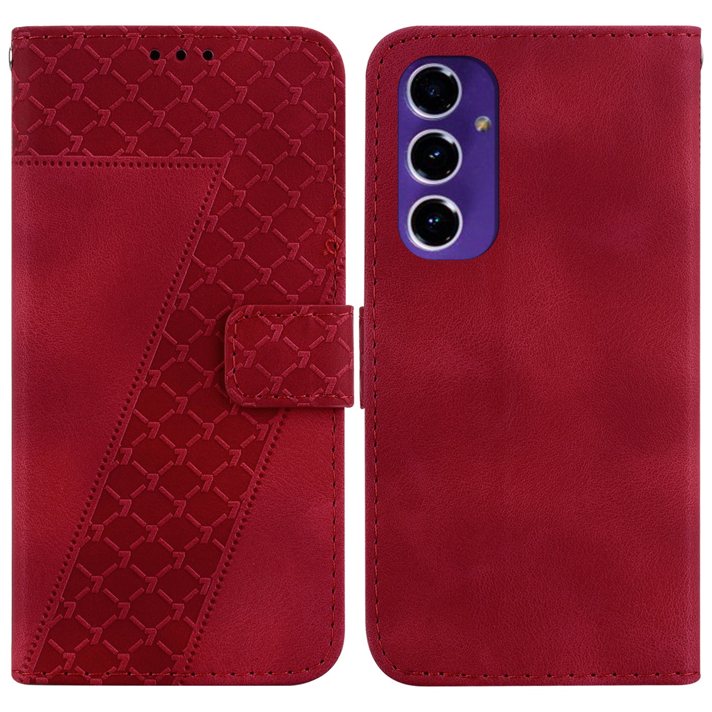 For Samsung Galaxy A16 5G / A16 4G Stand Case 7-Shaped Pattern Imprint Leather Phone Cover - Red