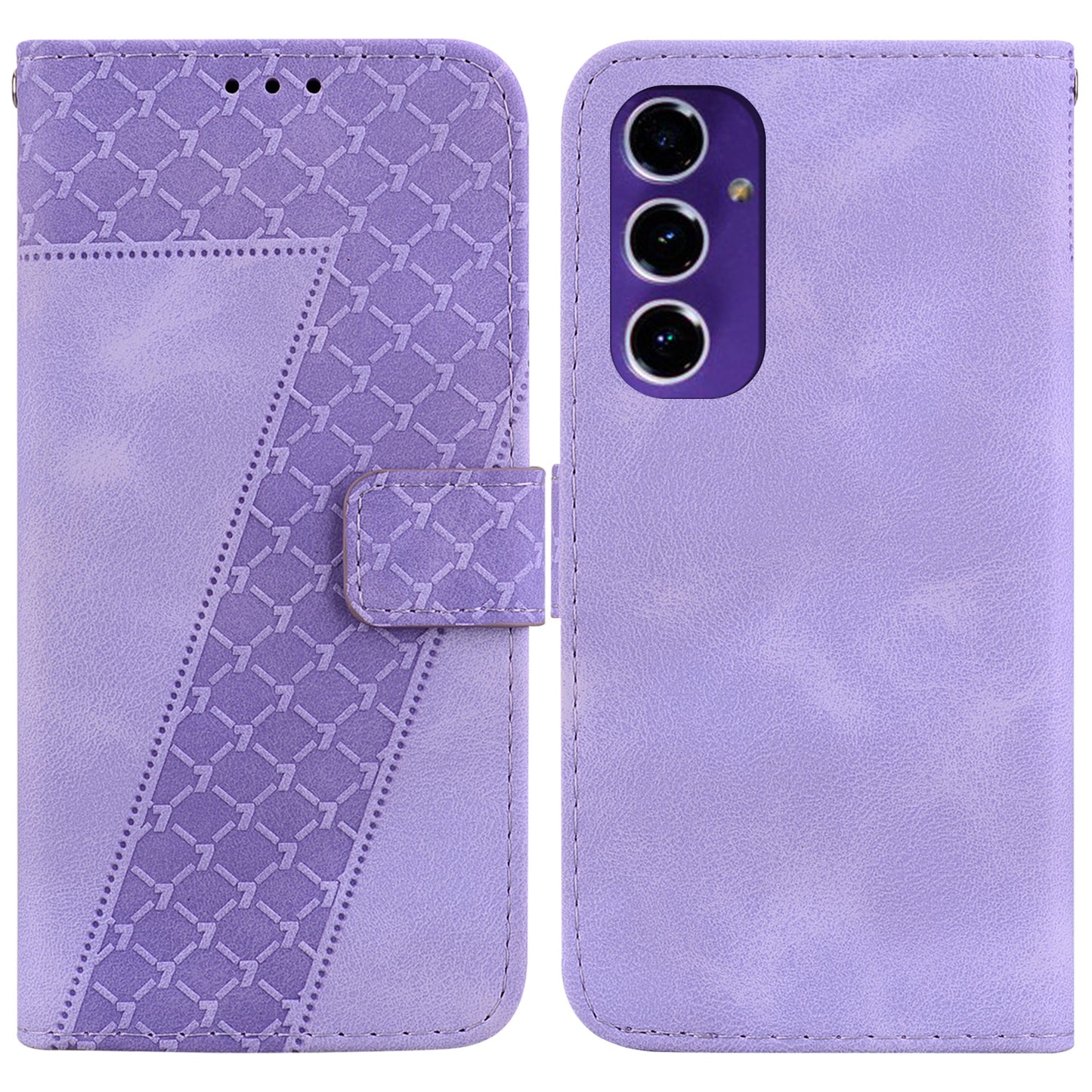 For Samsung Galaxy A16 5G / A16 4G Stand Case 7-Shaped Pattern Imprint Leather Phone Cover - Purple