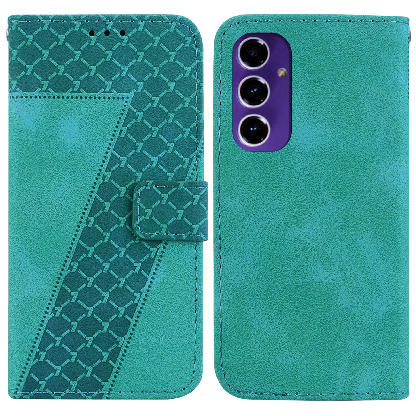 For Samsung Galaxy A16 5G / A16 4G Stand Case 7-Shaped Pattern Imprint Leather Phone Cover - Green