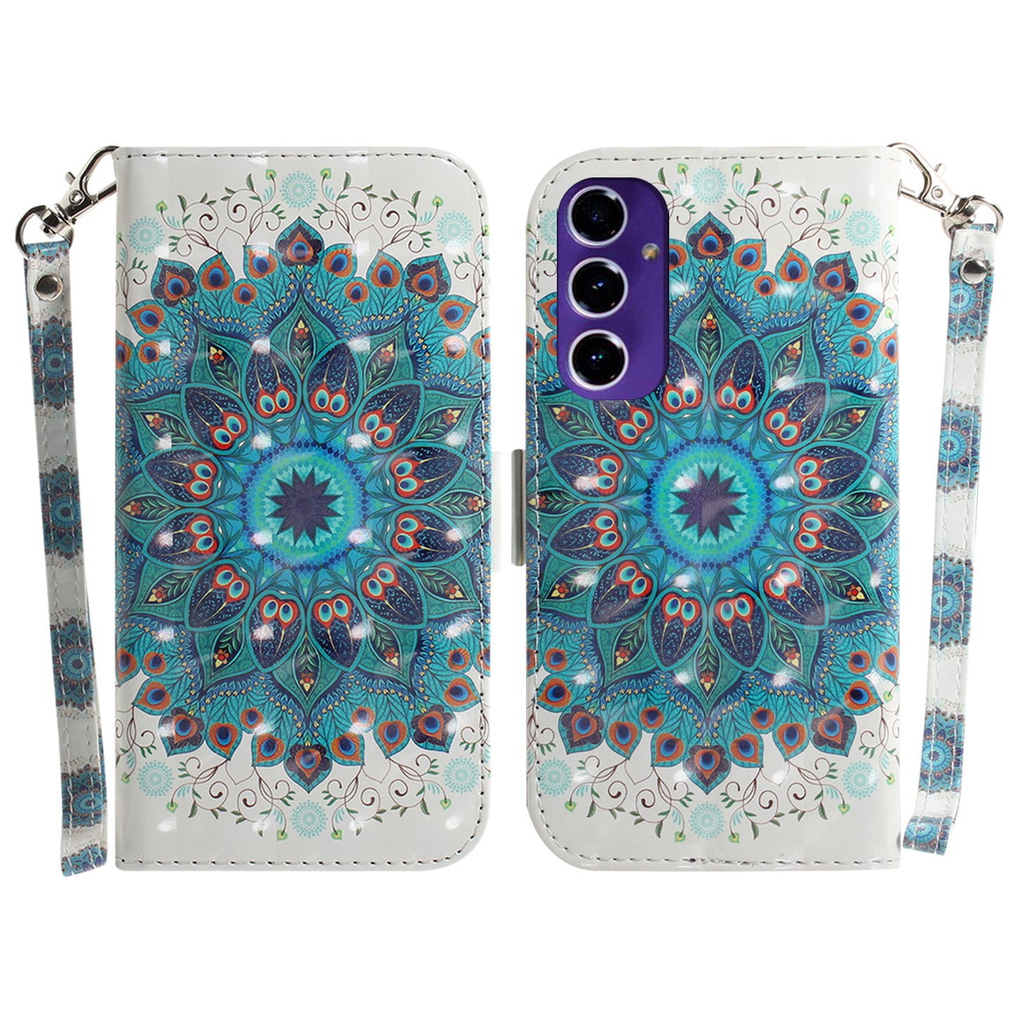 For Samsung Galaxy A16 5G / A16 4G Case Pattern Printing Leather Wallet Phone Cover - Peacock Wreath