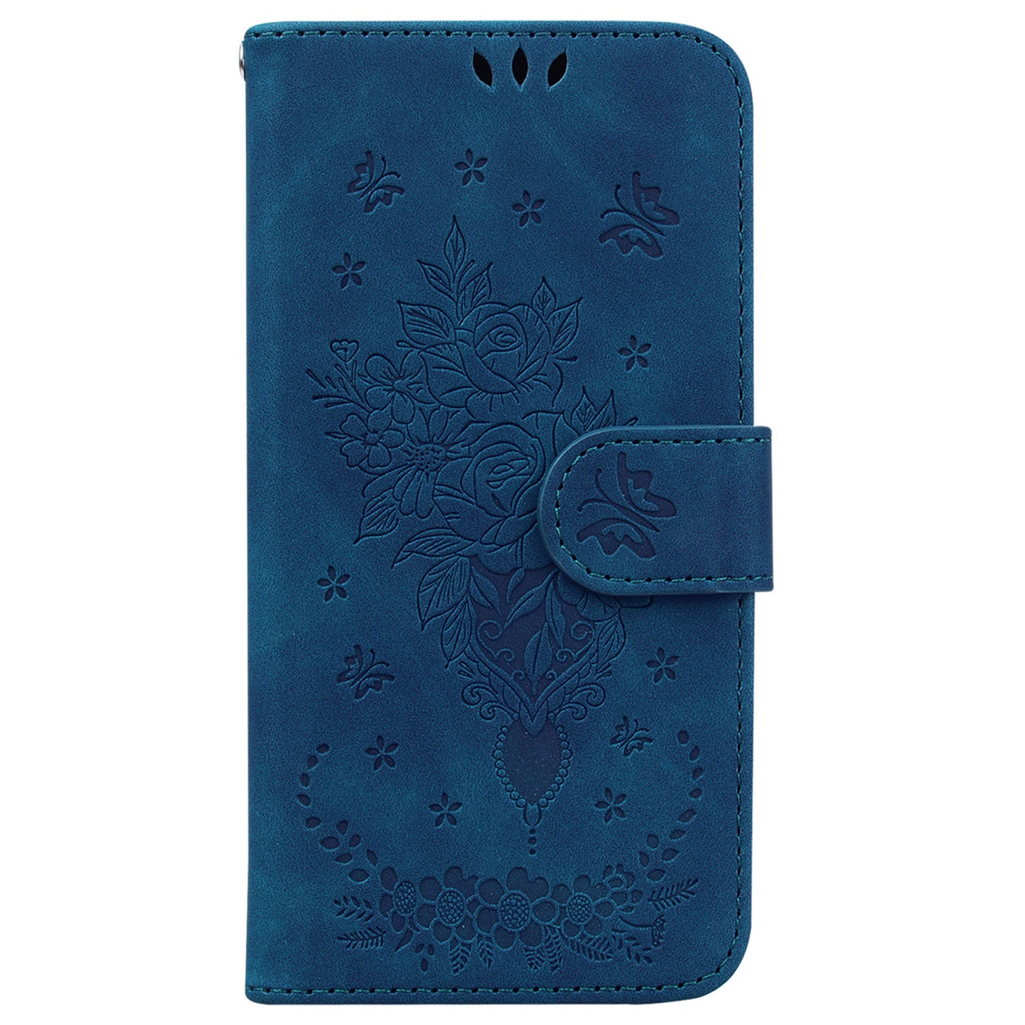 For Samsung Galaxy A16 5G / A16 4G Case PU Leather Wallet Phone Cover Butterfly Flower Imprint - Blue