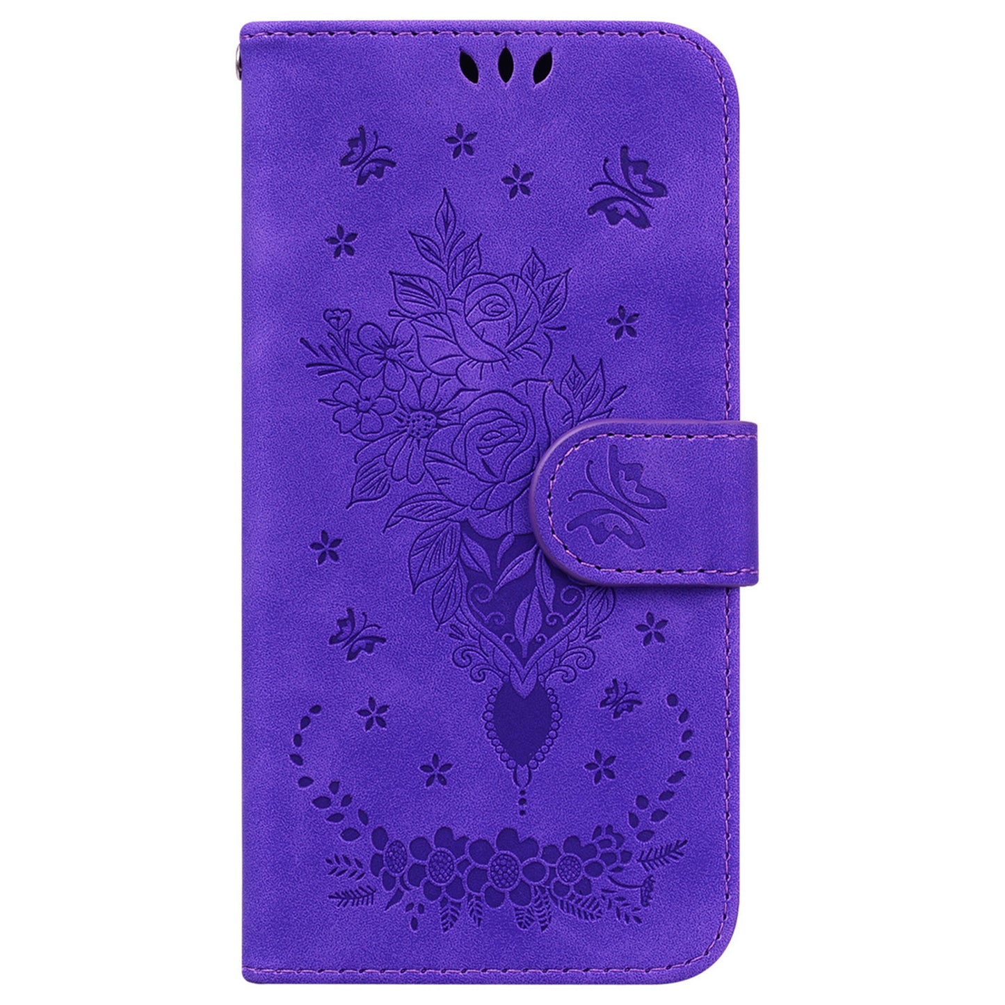 For Samsung Galaxy A16 5G / A16 4G Case PU Leather Wallet Phone Cover Butterfly Flower Imprint - Purple