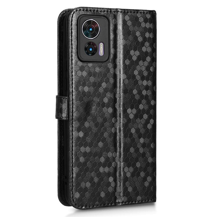 For Motorola Edge 30 Neo 5G / Edge 30 Lite 5G Foldable Stand Wallet Case Dot Pattern Imprinted TPU+PU Leather Flip Phone Shell - Black