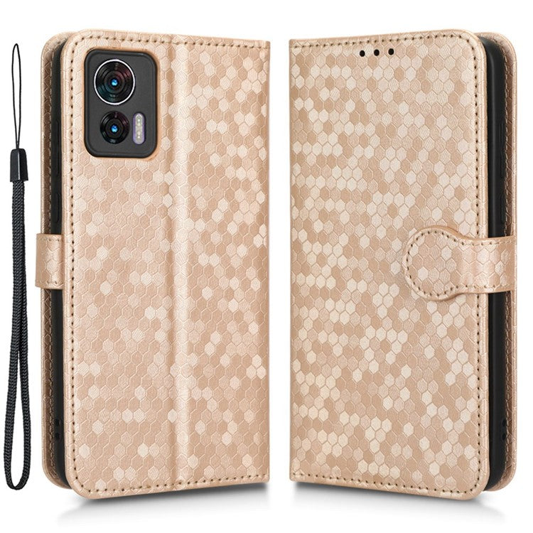 For Motorola Edge 30 Neo 5G / Edge 30 Lite 5G Foldable Stand Wallet Case Dot Pattern Imprinted TPU+PU Leather Flip Phone Shell - Rose Gold