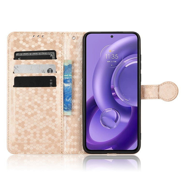 For Motorola Edge 30 Neo 5G / Edge 30 Lite 5G Foldable Stand Wallet Case Dot Pattern Imprinted TPU+PU Leather Flip Phone Shell - Rose Gold