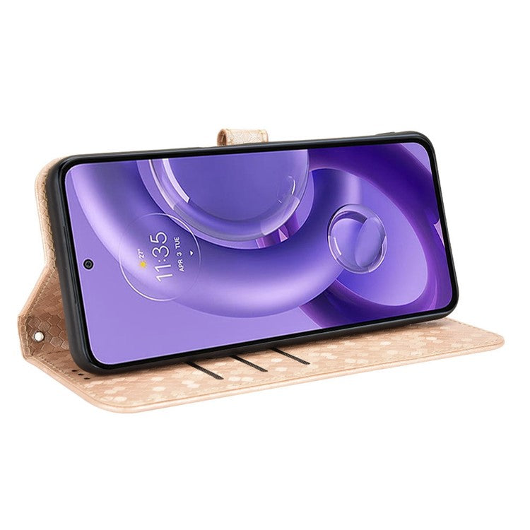 For Motorola Edge 30 Neo 5G / Edge 30 Lite 5G Foldable Stand Wallet Case Dot Pattern Imprinted TPU+PU Leather Flip Phone Shell - Rose Gold