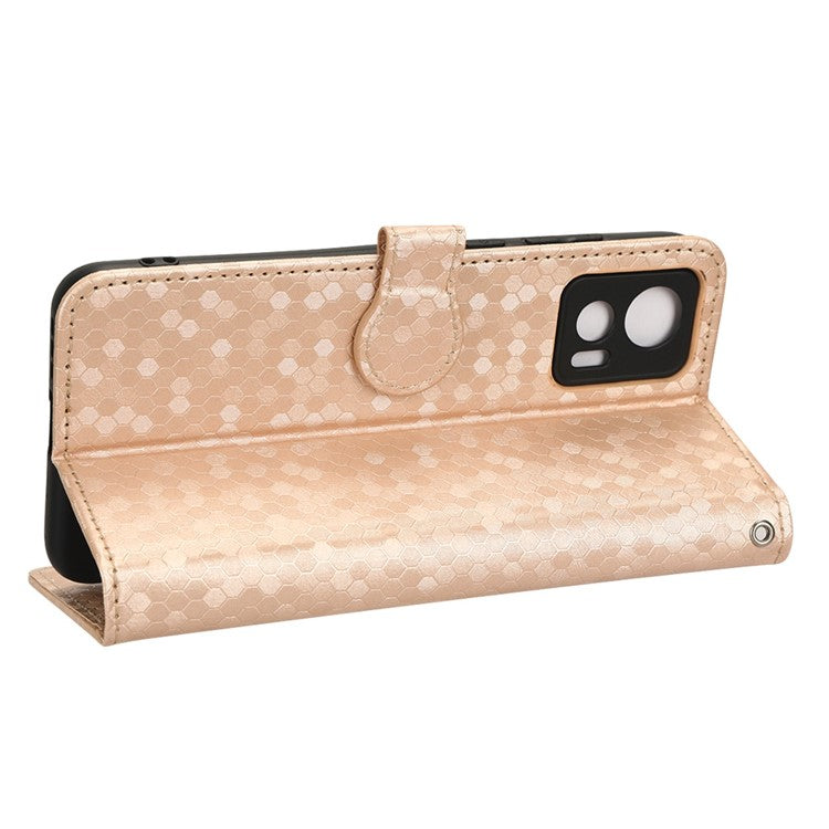 For Motorola Edge 30 Neo 5G / Edge 30 Lite 5G Foldable Stand Wallet Case Dot Pattern Imprinted TPU+PU Leather Flip Phone Shell - Rose Gold