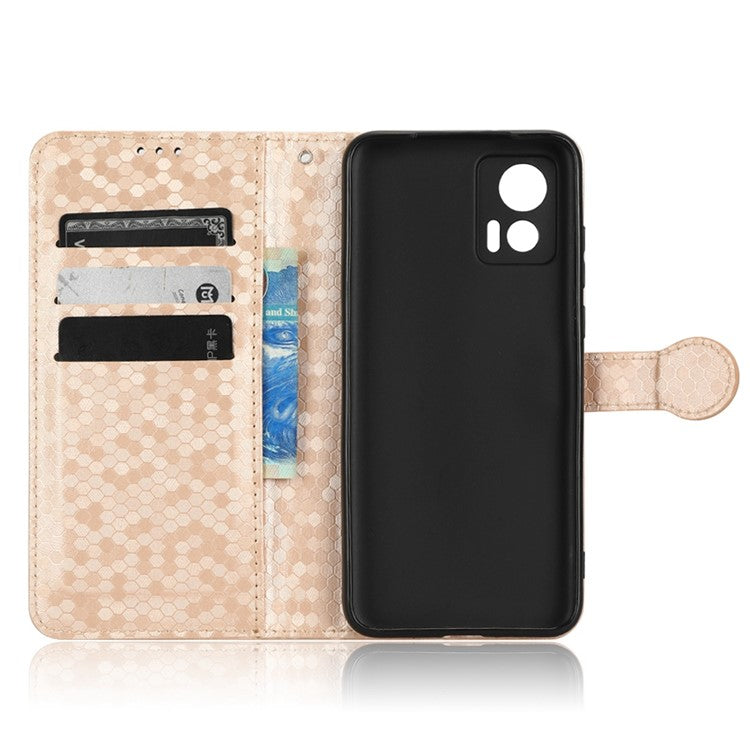 For Motorola Edge 30 Neo 5G / Edge 30 Lite 5G Foldable Stand Wallet Case Dot Pattern Imprinted TPU+PU Leather Flip Phone Shell - Rose Gold