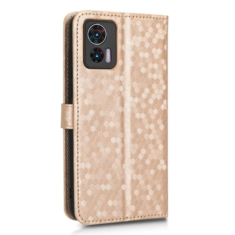 For Motorola Edge 30 Neo 5G / Edge 30 Lite 5G Foldable Stand Wallet Case Dot Pattern Imprinted TPU+PU Leather Flip Phone Shell - Rose Gold