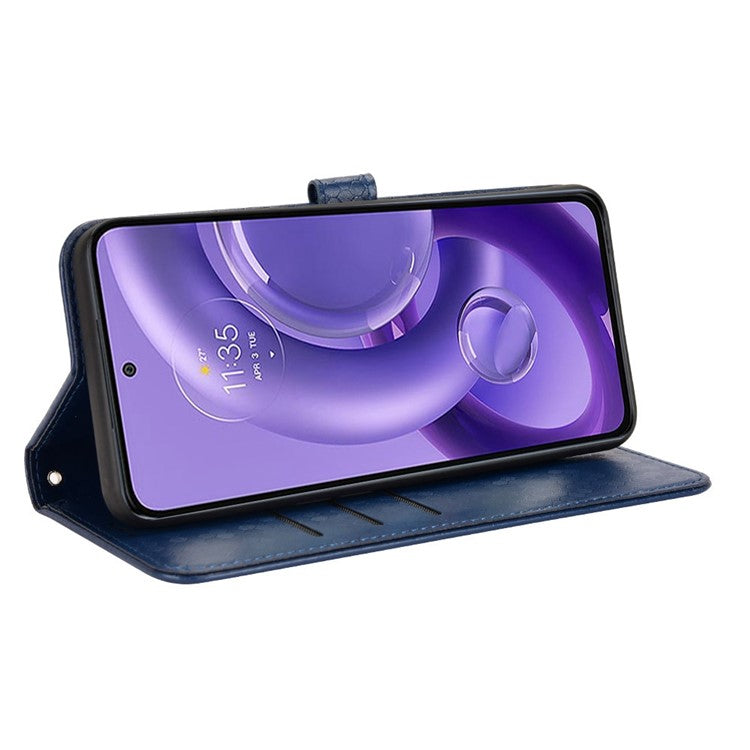 For Motorola Edge 30 Neo 5G / Edge 30 Lite 5G Foldable Stand Wallet Case Dot Pattern Imprinted TPU+PU Leather Flip Phone Shell - Dark Blue