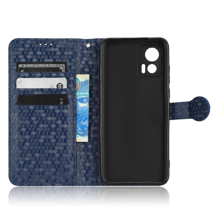 For Motorola Edge 30 Neo 5G / Edge 30 Lite 5G Foldable Stand Wallet Case Dot Pattern Imprinted TPU+PU Leather Flip Phone Shell - Dark Blue