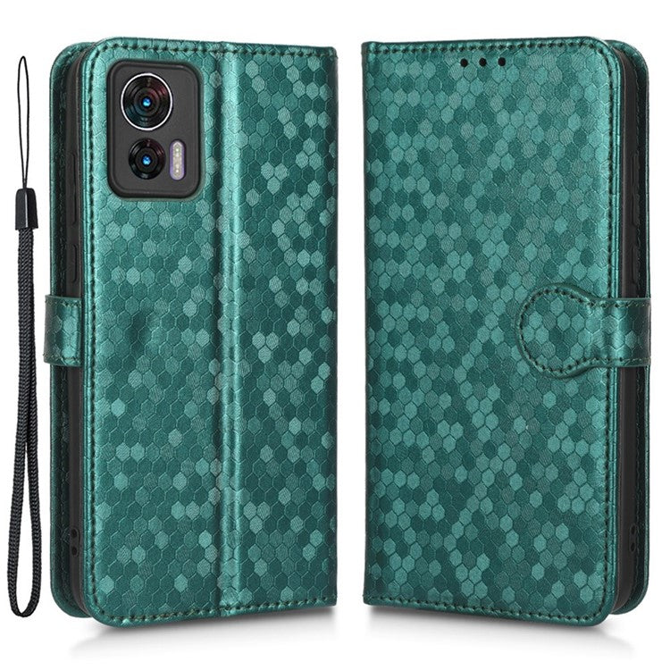 For Motorola Edge 30 Neo 5G / Edge 30 Lite 5G Foldable Stand Wallet Case Dot Pattern Imprinted TPU+PU Leather Flip Phone Shell - Green