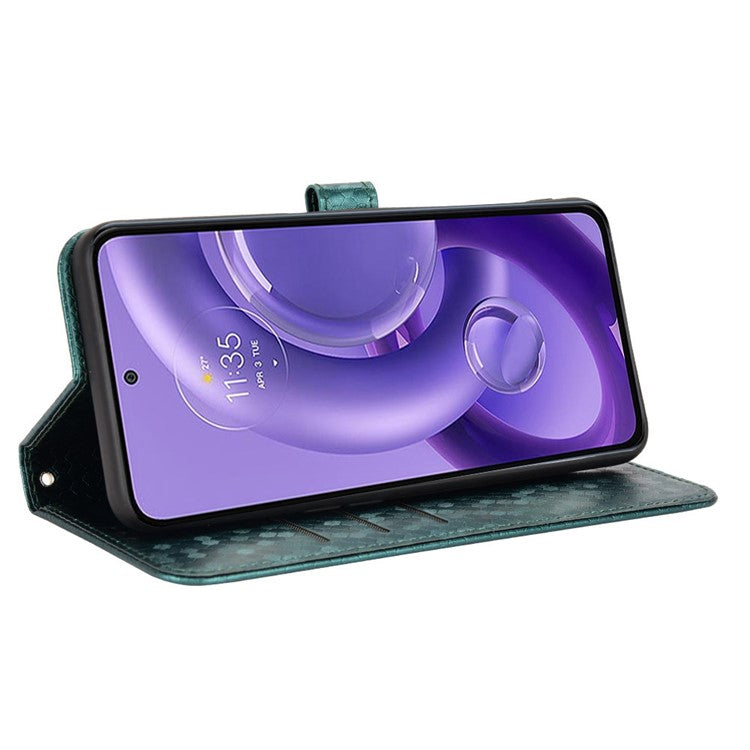 For Motorola Edge 30 Neo 5G / Edge 30 Lite 5G Foldable Stand Wallet Case Dot Pattern Imprinted TPU+PU Leather Flip Phone Shell - Green