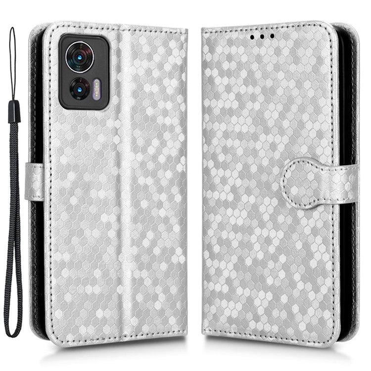 For Motorola Edge 30 Neo 5G / Edge 30 Lite 5G Foldable Stand Wallet Case Dot Pattern Imprinted TPU+PU Leather Flip Phone Shell - Silver