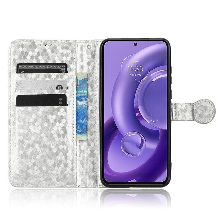 For Motorola Edge 30 Neo 5G / Edge 30 Lite 5G Foldable Stand Wallet Case Dot Pattern Imprinted TPU+PU Leather Flip Phone Shell - Silver