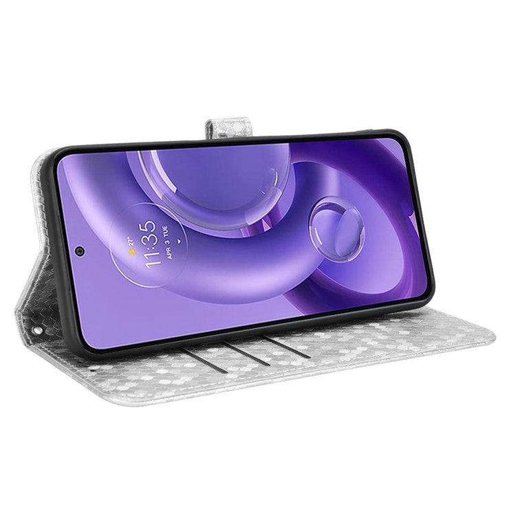 For Motorola Edge 30 Neo 5G / Edge 30 Lite 5G Foldable Stand Wallet Case Dot Pattern Imprinted TPU+PU Leather Flip Phone Shell - Silver