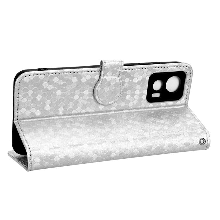 For Motorola Edge 30 Neo 5G / Edge 30 Lite 5G Foldable Stand Wallet Case Dot Pattern Imprinted TPU+PU Leather Flip Phone Shell - Silver