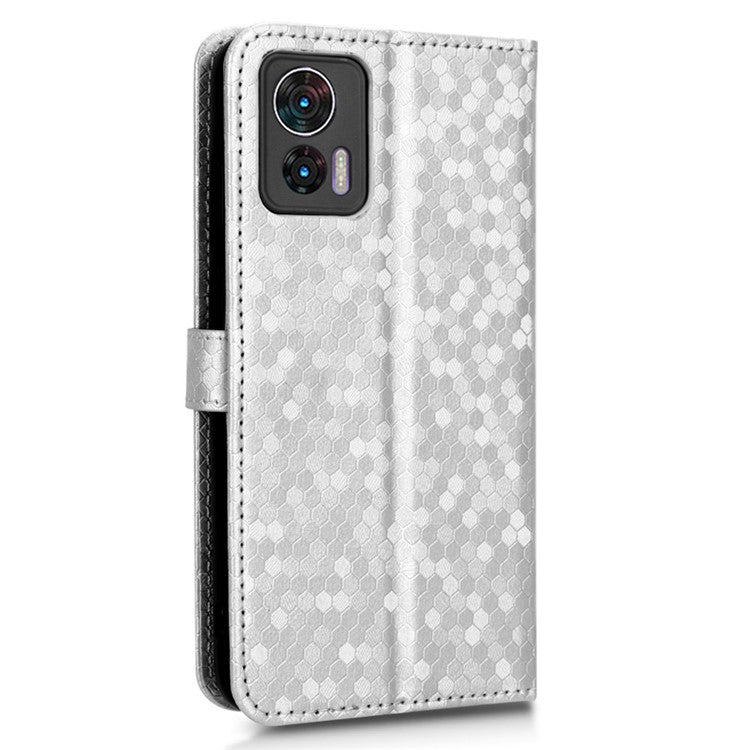 For Motorola Edge 30 Neo 5G / Edge 30 Lite 5G Foldable Stand Wallet Case Dot Pattern Imprinted TPU+PU Leather Flip Phone Shell - Silver