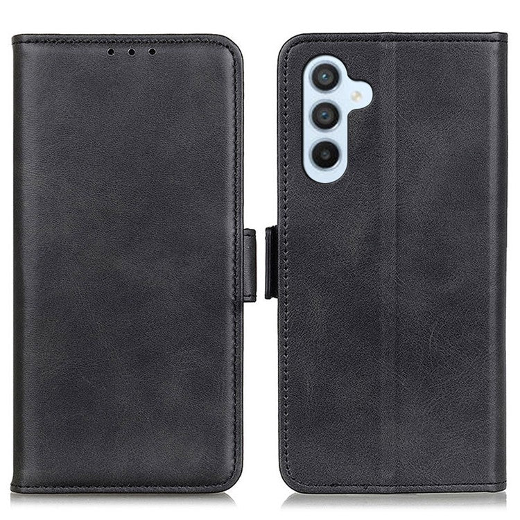 For Samsung Galaxy M35 5G Case Stand Cowhide Texture PU Leather Phone Cover - Black
